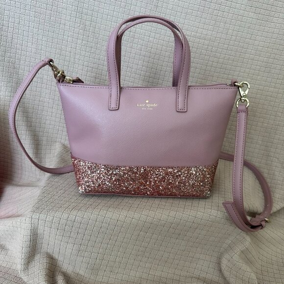 Kate Spade Greta Court Ina Glitter Dusty Peony Mini Satchel + Matching Card Case - Picture 10 of 13